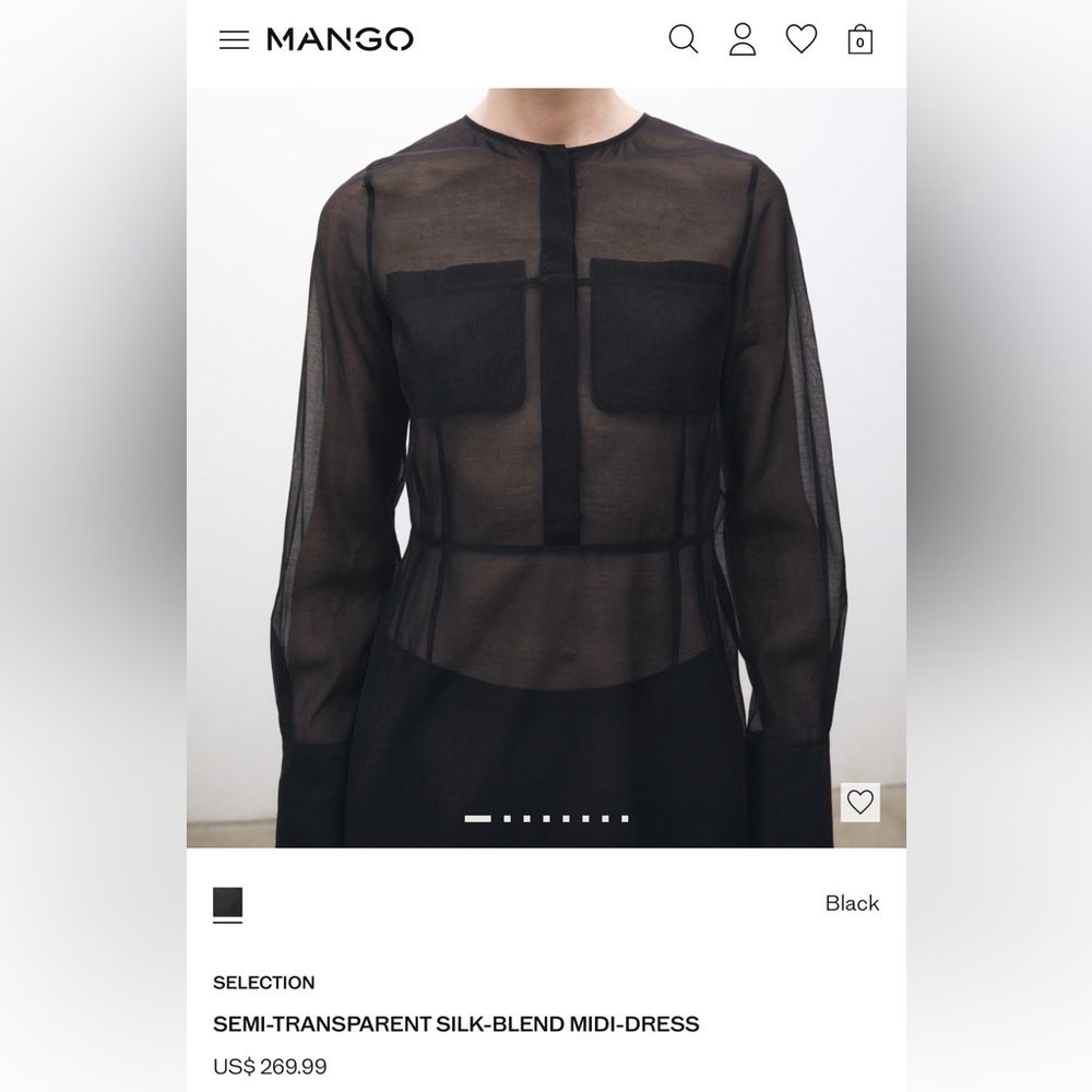 Mango Black Semi-Transparent Silk-Blend Dress